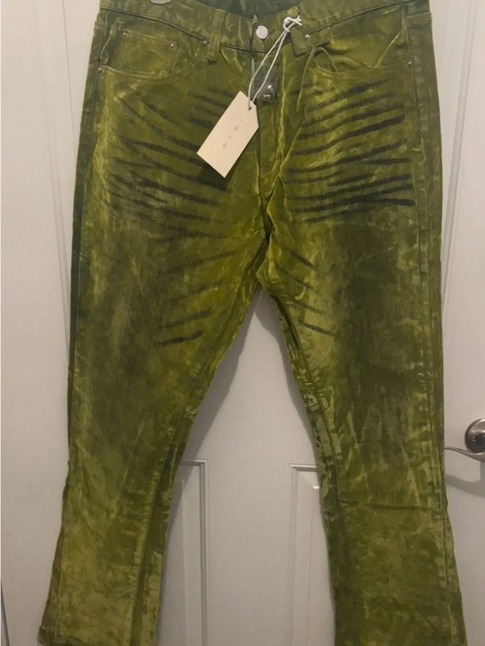 MNML Olive Green Washed Slim Straight Jeans